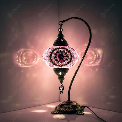 Turkish Moroccan Colourful Mosaic Lamp Light Tiffany Glass Desk Table FREE Bulb - Image 1 of 4