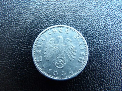 Germany 1944 D swastika Aluminum Nazi Eagle 50 pfennig Reichspfenning Coin H2 - Image 1 of 4