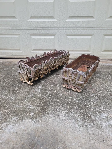 A LOT OF 2 VINTAGE CAST ALUMINUM GARDEN PLANTER 30 X 9 X 10 INCHES Cover