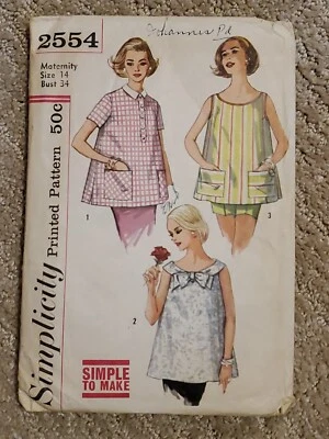 Simplicity 2554 Maternity Top Blouse Pockets Bow Detail Size 14 Bust 34 1950s - Image 1 of 2