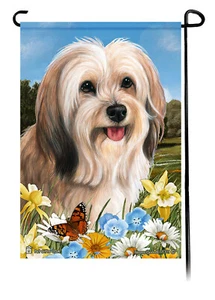 Summer Flowers Garden Flag - Cream Tibetan Terrier - Picture 1 of 1