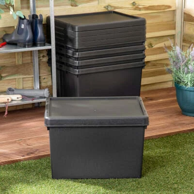 45 Litre Black Storage Box With Lid Heavy Duty Recycled Plastic Container - UK - Image 1 of 4