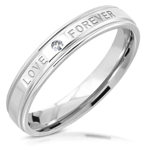 Anillo Love Forever Band tono plata acero inoxidable circonita cúbica - Imagen 1 de 6