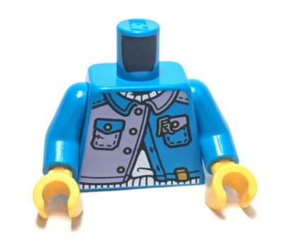 Lego - Minifigure Torso - Blue Purple Yellow Jacket, Dragon Logo, Pockets - Image 1 of 2