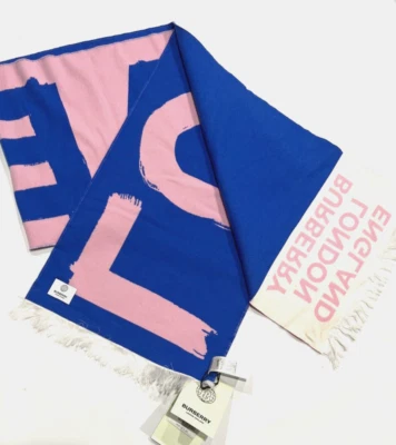 Burberry women's 74" x 13" fringed Wool Scarf - Pink / Blue- retail $350 - Image 1 of 4