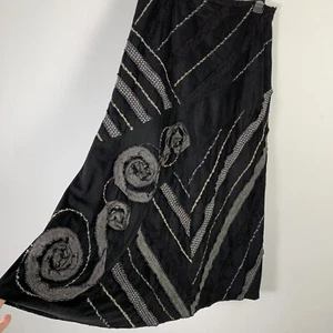 Marks & Spencer Per Una Maxi Skirt Size UK 12 Black Applique Faux Suede M&S - Picture 1 of 9
