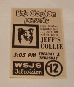 1961 small WSJS tv ad ~ JEFF'S COLLIE