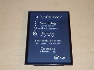 Mirrored Blue Glass Volunteer Gift Plaque 4" x 6" Wall or desk. New with box - Picture 1 of 5