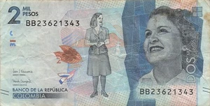 Banconota Colombia 2000 Pesos 24.7.2018 Serie BB Circolata JH 14 - Foto 1 di 2