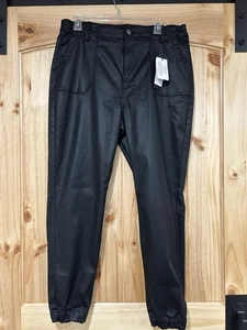 Black Tape Pants Size 31 NWT Black Shimmery Material Elastic Bottom - Picture 1 of 10