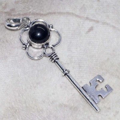 Key Black Onyx 925 Silver Plated Handmade Pendant 2.5" Ethnic Gift GW - Image 1 of 3