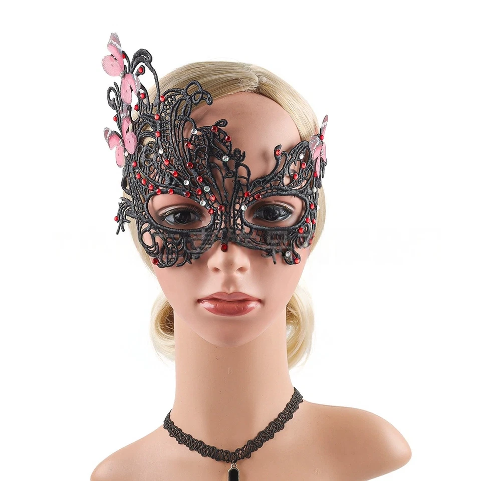 Cosplay Mascarada Media Cara Diamante Encaje Máscara Fiesta Halloween Mariposa Correa Foto 1 de 1