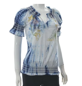 Desigual Women's Boho Top Lg Peasant Blouse Short Sleeve V-Neck Laces GENUINE - Picture 1 of 12
