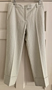 QL2 Maura Womens Seersucker High Rise Pleated Cuffed Pants Beige Size 44 US 8 - Picture 1 of 15