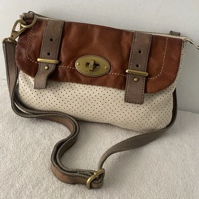 Fossil Maddox Vintage Leather Crossbody Messenger Bag Colorblock Boho Western - Image 1 of 4