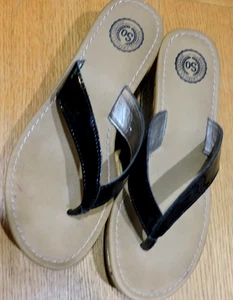SO Brand SZ 7M Black cork sole 1.25"platform 2.75" wedge flip flops - Picture 1 of 5