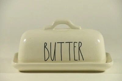 RAE DUNN ARTISAN COLLECTION by MAGENTA WHITE CERAMIC BUTTER DISH & COVER 185 - Image 1 of 3