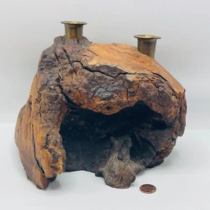 Raro MCM Burl Madera Ciprés Rodillas Candelabro Latón Cónico Borde Vivo Boho - Imagen 1 de 14