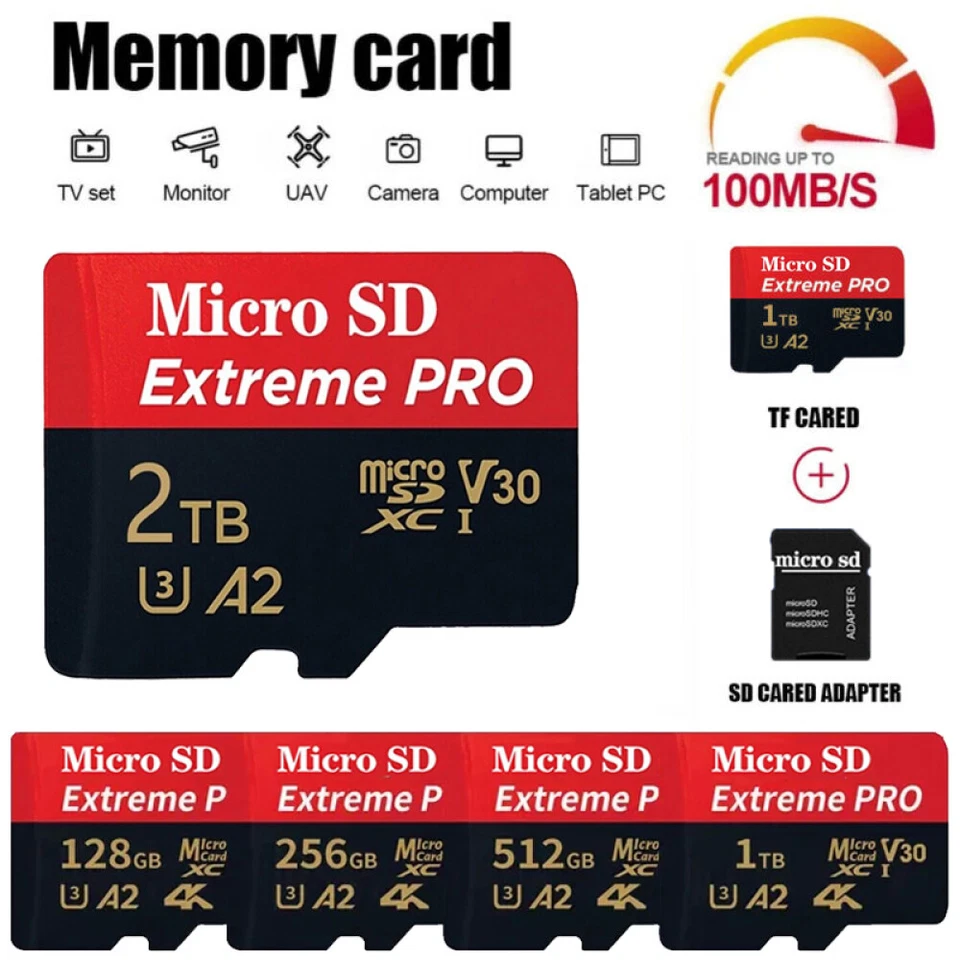 MARKENLOS 128GB 256GB 512GB 1TB 2TB Extreme PRO Micro SD Karte 160MB/S U3 A2 SDXC Class 10