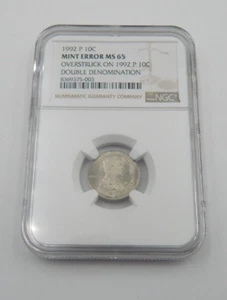 NGC MS65 Lincoln Cent Struck on 1992 P Dime Double Denomination Mint Error RARE - Picture 1 of 5