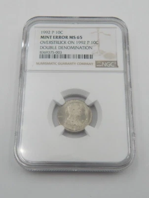 NGC MS65 Lincoln Cent Struck on 1992 P Dime Double Denomination Mint Error RARE - Image 1 of 4