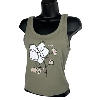 Camiseta sin mangas corta RVCA Flower Power talla M verde oliva estampado gráfico floral recortado Foto 1 de 4