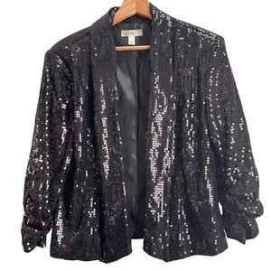 Womens Sequin Open Blazer Jacket Sz M Sparkly Evening Party Concert Whimsigoth - Picture 1 of 9