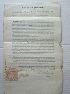 FEBRUARY 2ND 1846, WILL AND PROBATE, POLLY LORD, PORTSMOUTH, NH; & YORK COUNTY. - Picture 1 of 12