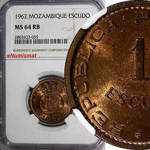 Mozambique PORTUGUESE 1962  1 Escudo NGC MS64 RB BETTER DATE Mint-600,0KM# 82(5) - Picture 1 of 4