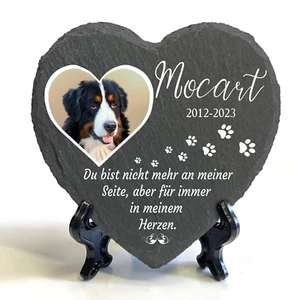 Herz Tiergrabstein Gedenktafel Schiefer Stein Gedenkplatte Katze Hund& Ständer - Bild 1 von 11