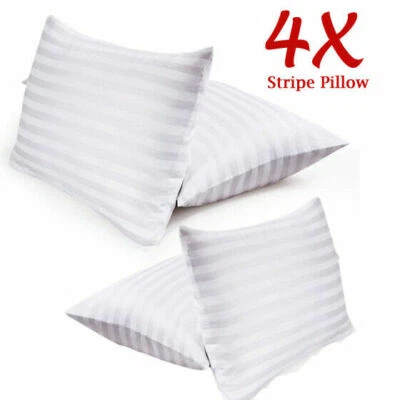 Pack Of 4 Hotel Quality Egyptian Stripe Pillows Luxury Soft Hollowfibre Filled