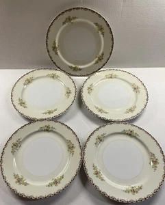 5 Vintage Meito China Japan Dinner Plates Red, Cream, White Scroll Flowers 10” - Picture 1 of 12