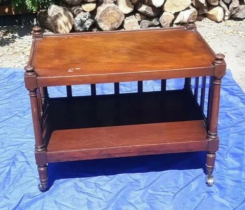 Modern Mid-Century Baker Furniture Mission Style End Table w/Brass Wheels Cover