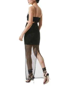 $795 ALICE & OLIVIA HAVANA MIDI DRESS BLACK ALL CRYSTAL SHEER SZ 4 - Picture 1 of 4