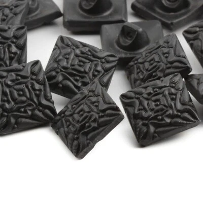Lot (16) Czech vintage abstract floral matte black square glass buttons 17mm - Image 1 of 2