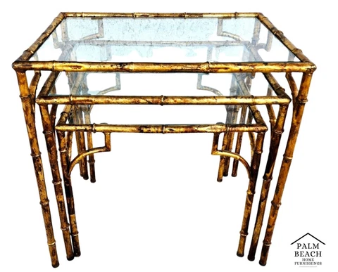 Vintage Nesting Tables Gilded Faux Bamboo Set of 3 Cover