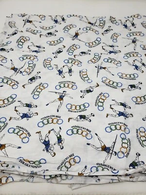 XVII Olympiad Olympic Athletes Print Cotton Fabric Vintage 3+ yards 17th White - Image 1 of 2