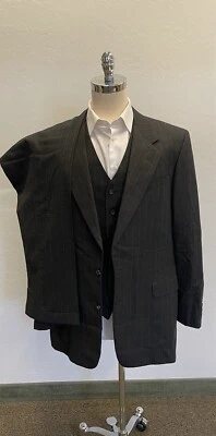 Aquascutum of London Vintage 3 Piece Striped Pleated Wool Suit in Gray Size 44 L - Image 1 of 4