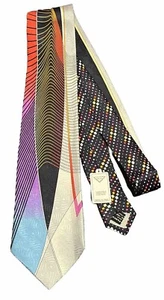 NWT Vitaliano Pancaldi 58” X 3 7/8” Loud Abstract Sound waves Silk Tie Up Italy - Picture 1 of 4