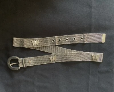 Vintage Metal Mesh Link Belt Butterfly Charms Silver Tone 39” Long Boho Western - Image 1 of 4
