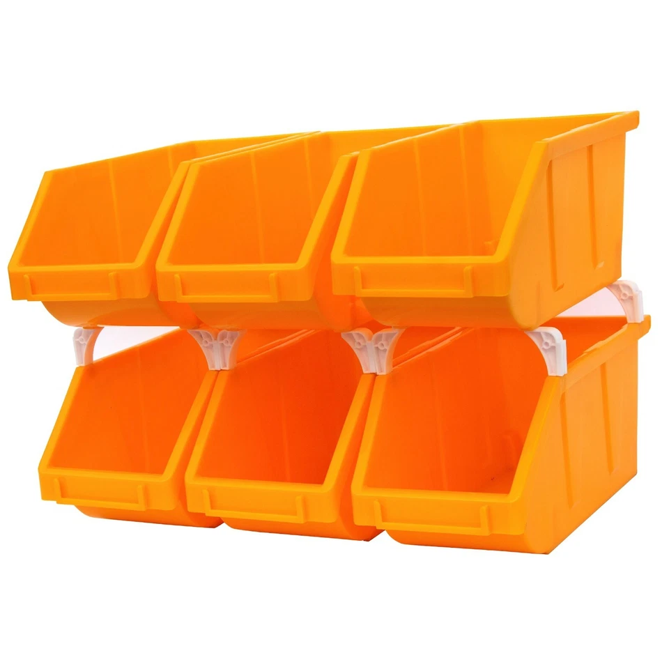 6-Pack Stackable Storage Bins Tool Part Container Yellow 5" w x 10" d x 5" h - Image 1 of 4