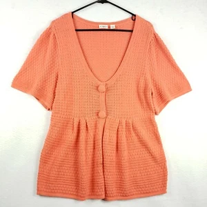 Cato Woman Cardigan Sweater L Orange Large Buttons with Snaps Pleated EUC - Picture 1 of 8
