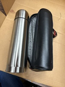 Neue Edelstahl Thermoskanne 10 Zoll Große mit schwarzer Ledertasche. - Bild 1 von 6