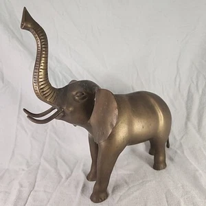 Brass Elephant Vintage Large Figure Lucky Sculpture 13.5" Tall 14" Long 5 Lbs - Picture 1 of 4