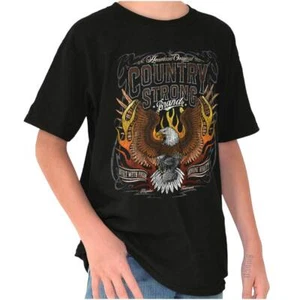 Country Strong  Brands Flaming Eagle Engine Youth Crewneck T Shirts Boy or Girl - Picture 1 of 7