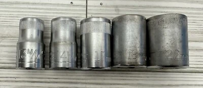 5pc Craftsman Metric Socket Lot 1/2" Dr 12pt VV Series 13 14 17 19 22 MM Chrome - Image 1 of 4