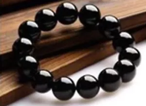 Huge Natural 12mm Black Agate Onyx Round Gemstone Beads Stretch Bracelet 7.5'' - Picture 1 of 3