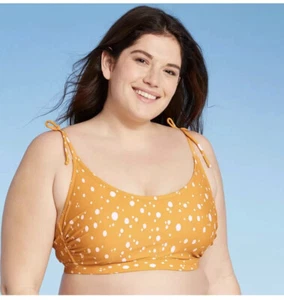 Women's Plus Size Bikini Top Kona Sol Yellow Polka Dot Print 20W - Picture 1 of 12