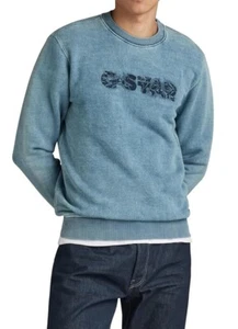 Neu Herren G-Star Raw Indigo Distressed Logo Faded Blue Pullover Sweatshirt XXL - Bild 1 von 4