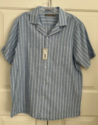 NWT Daniel Cremieux size M lt indigo striped button up short sleeve shirt mens - Image 1 of 4